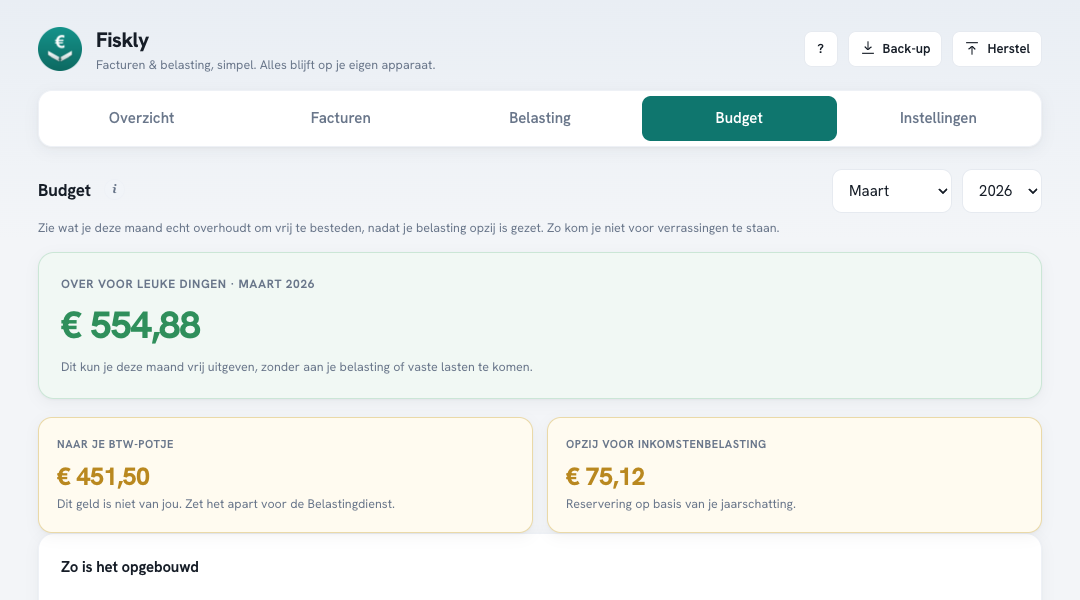 Het budgetscherm in Fiskly